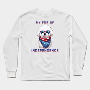 Bichon Frise Funny USA Flag 4th of July Fur Of Independence Long Sleeve T-Shirt